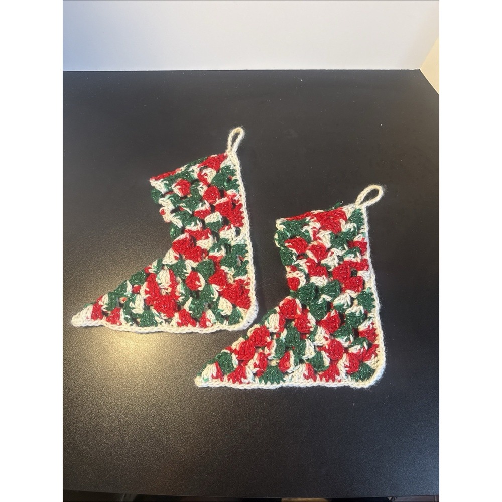 Vintage Crochet Christmas Stockings Set Of 2 Handmade